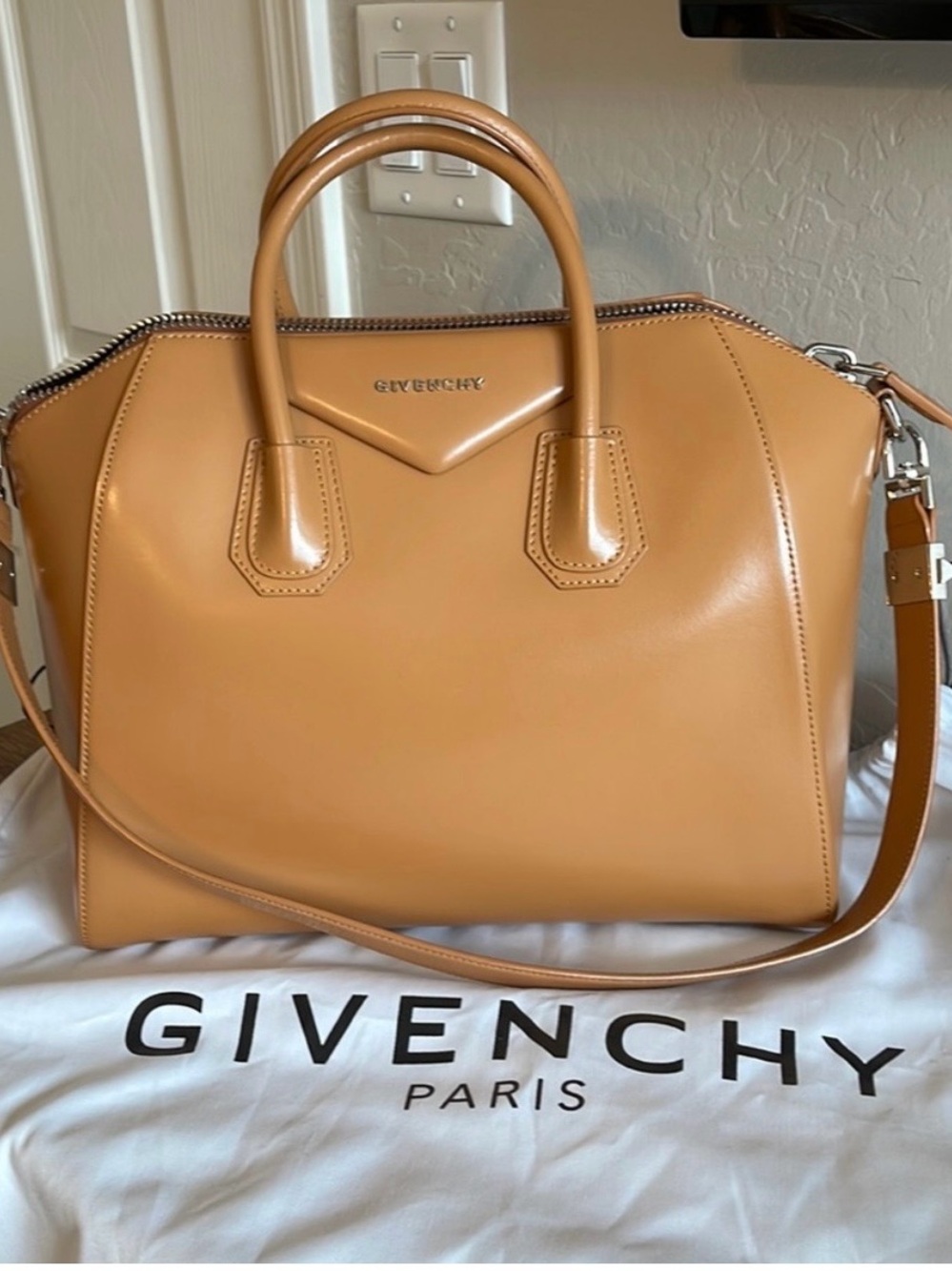 Givenchy Smooth Leather Satchel in Tan Camel